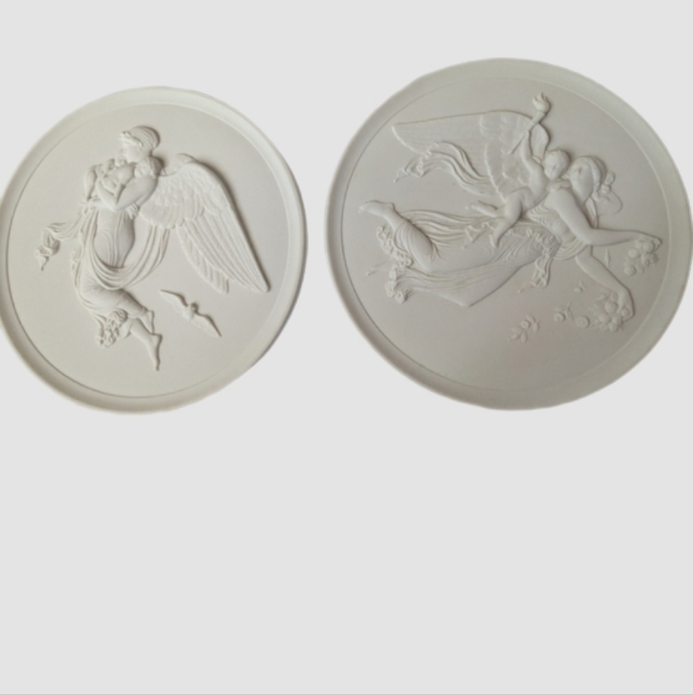 Day And Night Set(2) Royal Copenhagen Bisque Porcelain Relief Plaques/Plates